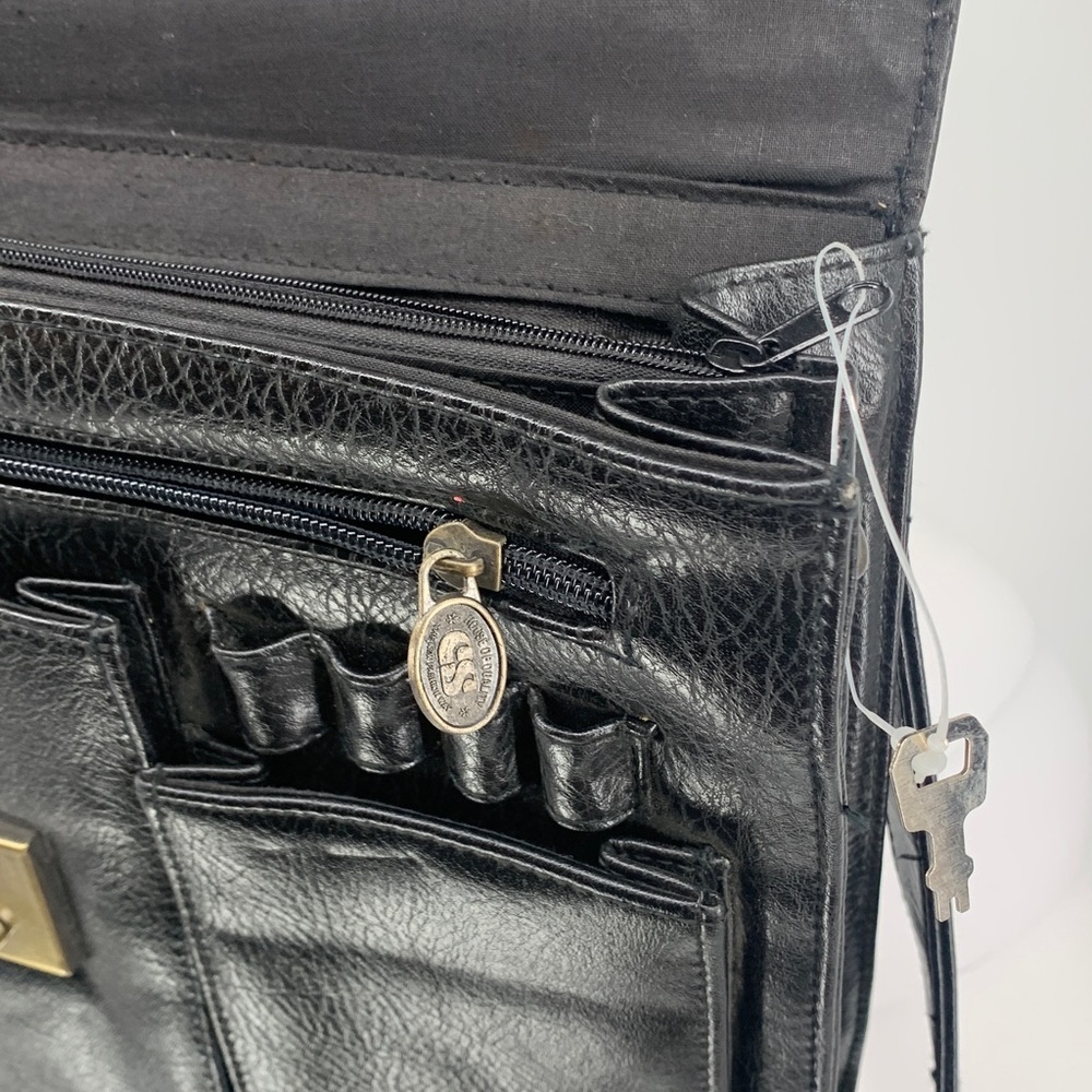 VINTAGE Elegant unisex Black work ofc briefcase Shoulder crossbody Bag w key 🔑 - Picture 10 of 17